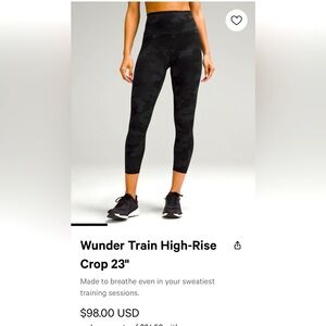 Lululemon high rise wonder train camo leggings. 23in. Size 4